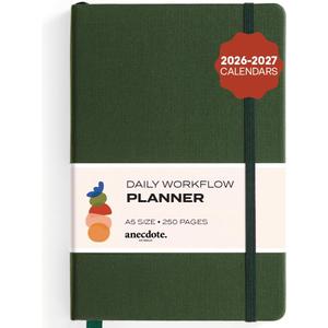 Anecdote Daily Planner w/ 2026-2027 Calendar | Start Anytime 26 Weeks Undated | 1 Page per Day | 8.5" x 5.2" | Hardcover To-Do List Organizer, Plan Your Success, Achieve Productivity Goals (Evergreen)