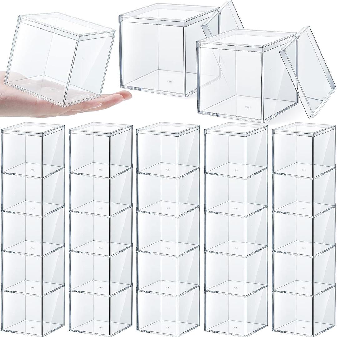 Yulejo 30pcs Sturdy Acrylic Storage Boxes, Clear Plastic Square Cube Containers with Lid, 3.3 x 3.3 x 3.3 Inch, for Candy, Jewelry, Organizer, Storage Boxes