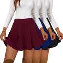 Neer 2 Pack Women's Casual Mini Skater Skirts, Stretchy Flared High Waist a Line Pleated Versatile Basic Skirts with Shorts(Royal Blue, Black, Large)