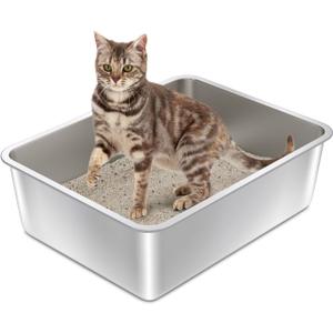Stainless Steel Litter Box- 17.7" L x 13.77" W x 6" H Metal Cat Litter Box, Medium Cat Litterbox for Kitty or Rabbits,Non Stick, No Smell, Easy to Clean