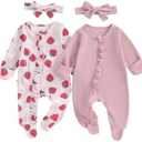 Baby Girl Footies Newborn Zipper Sleeper 2 Pack Ruffle Pajamas Romper Coming Home Outfit 52