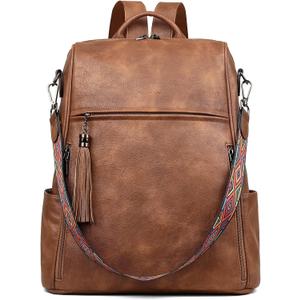 FADEON Leather Laptop Backpack for Women Designer 15.6 inch PU Laptop Bag, Ladies Travel Computer Work Backpack Brown