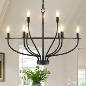 9-Light Black Chandelier Light Fixture Classic Candle Chandelier Lighting Over Table for Dining Room Living Room Bedroom Foyer Kitchen Island, 28.54in, E12 (Black 9-Light)