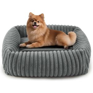 FURTIME Dog Bed for Small Medium Dog, Washable Orthopedic Pet Bed with Removable Cover, Rectangle Soft Calming Sleeping Puppy Bed Durable Pet Cuddler with Anti-Slip Bottom, Grey, M (25"x21"x7")
