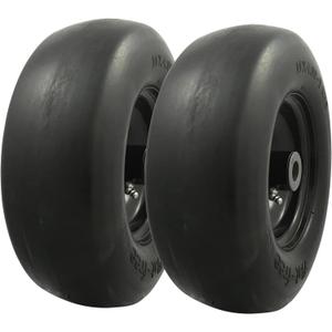 MARASTAR 00232-2PK Universal Fit Flat-Free 11x4.00-5 Tire and Wheel Assembly, Zero Turn Lawn Mower Replacement Tires, Smooth Tread, Adapter Kit included, 2 Pack