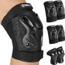 Skating Protective Gear Knee and Elbow Pads Wrist Guards for Roller Skating Skateboarding, Skate Pads Adult Knee Pads (Adult (14+ years), Black)