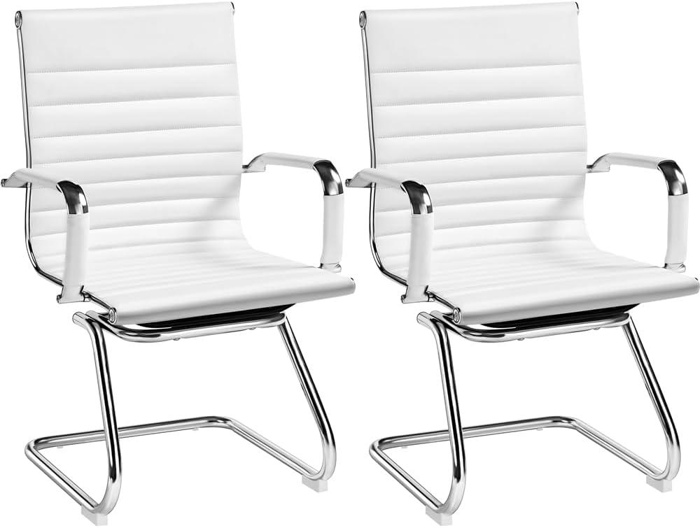 Yaheetech Faux Leather Office Reception Chair Without Wheels Mid Back Ergonomic Guest Chairs for Conference Reception Room Waiting Room, Set of 2 White Yaheetech Faux Leather Office Reception Chair Without Wheels Mid Back Ergonomic Guest Chairs for Conference Reception Room Waiting Room, Set of 2 White