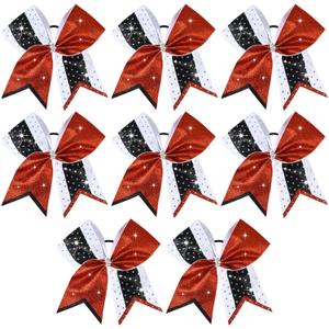8 PCS Large Glitter Cheer Bows 8" Rhinestones Hair Bows Sparkly Cheerleading Softball Team Bow Hair Ponytail Holder Accessories for cheerleaders football Competition Sports- Red Black