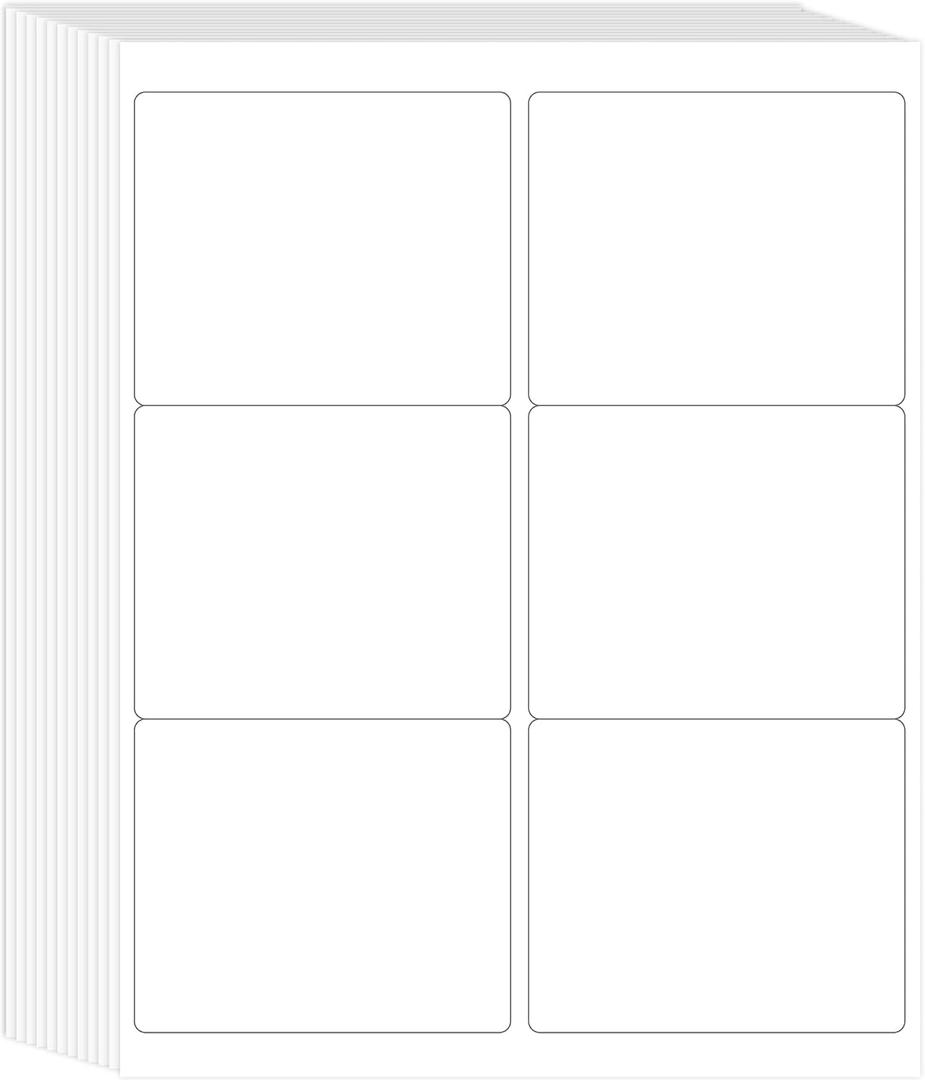 L LIKED 3-1/3" x 4" Printable White Sticker Labels, 300 Labels for Laser/Inkjet Printing - Matte (300 Labels, 50 Sheets), 3-1/3" x 4" - 6 UP