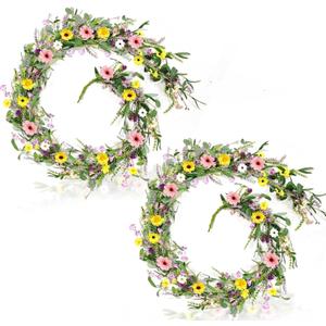 2Pcs 6.5 Ft Summer Flower Vine Garlands Artificial Wildflower Wisteria Lavender Daisy Spring Garland Not Withering Floral Wreath Garland All Year Round Home Decor for Indoor Outdoor Home Wedding Arch