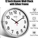 Geevon 12 Inch Atomic Wall Clock - Self-Setting Analog Clock with Automatic Time Sync - Battery Operated for Home Office School - Silver Frame