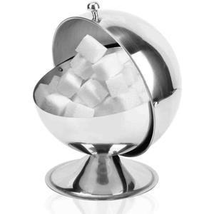 Stainless Steel Sugar Bowl with Lid Spherical Candy Jar and Seasoning Bottle for Home Kitchen Dining Table 5.51X5.51X6.29 Inch Modern Serving Container