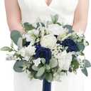 Rinlong 10.6 Inch Wedding Bouquets for Bride Navy Blue Bridal Bouquet for Wedding Artificial Flowers Silk Bouquet