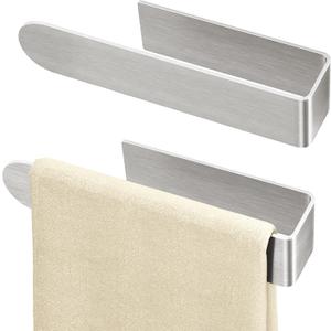 Adhesive Hand Towel Holder, 8 Inch Towel Holder for Bathroom Wall Mounted, Self Adhesive Square Stick on Towel Bar Wall for Kitchen Cabinet RV, Brushed Nickel (2 Pack)