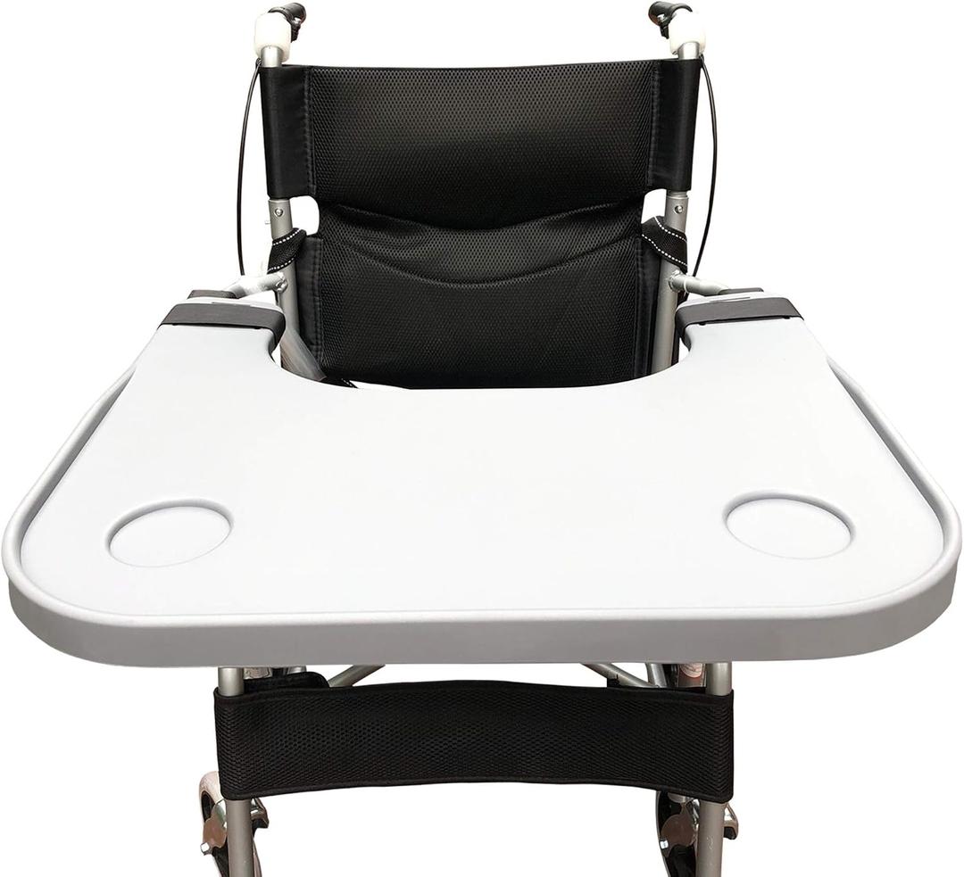 Wheelchair Tray Table with Cup Holder, Removable Lap Tray, Portable Wheelchair Desk Accessories for Eating, Reading, Resting, Fits Width of Armrests of 16" - 20", Gray