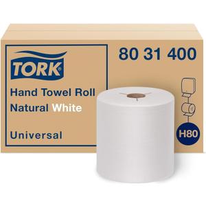 Tork Hand Towel Roll Natural White H80, Universal, 100% Recycled Fiber, 6 Rolls x 800 ft, 8031400, 6 Count (Pack of 1)