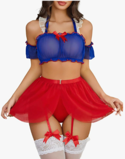Avidlove Lingerie Set for Women Sexy Cosplay Lingerie Roleplay Costumes Mini Skirt Set with Garter Belt (5 Pack) 2XL