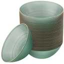 PLASTICPRO 32 Pieces Crystal Design Plastic Bowls 16 ounce Gold Rim Elegant Disposable Plates, Transparent Green