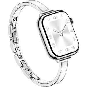 Supoix Slim Bracelet Bands for Apple Watch Women, Chic Thin Metal Band with Embedded Silicone Accents and Easy-Adjust Clasps, Compatible with Apple Watch Series 11/10 42mm, Series 9/8/7 41mm, Series 6/5/4/SE 40m, Series 3/2/1 38mm (Silver + White)
