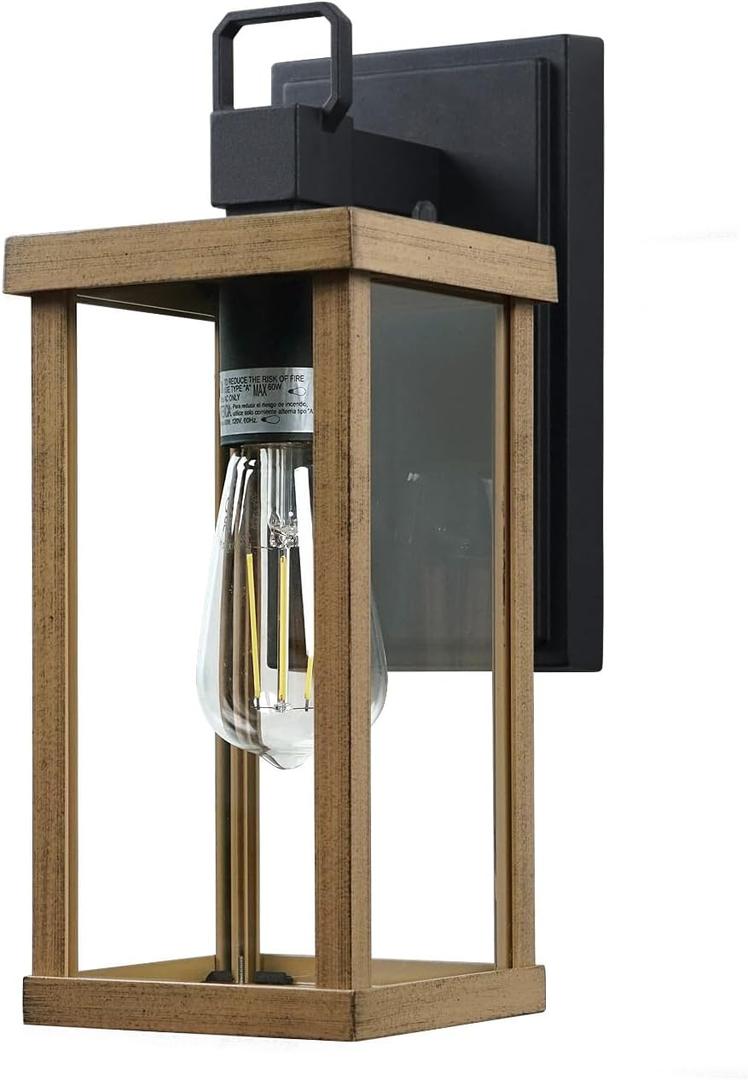 1 Pack Outdoor Light Fixture, Rustproof Weatherproof Wall Sconce, Rustic Farmhouse Outside Light for House, Garage, Patio, Brown Wood Texture Finish, 12.52''H, Bulb Not Included