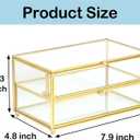 ZEXALOR 2-Tier Vintage Clear Desk Organizer with Drawer,Gold Decorative Storage Boxes,Jewelry Holder Display Tray Trinket Boxes Glass Memory Keepsake Box Dresser Vanity Wedding Decor Gifts(Gold)