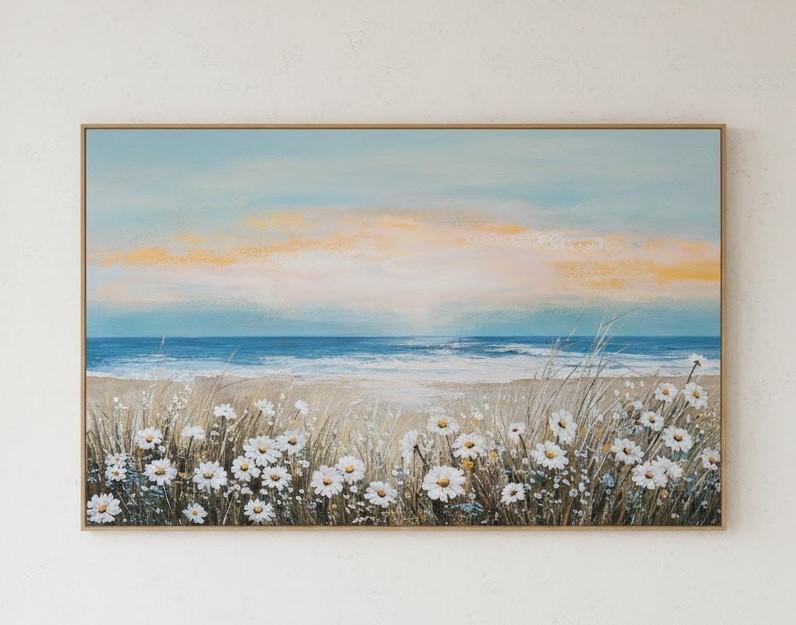 Belmrxne Large Ocean Art White and Blue Canvas Painting Modern Wall Decor Landscape Canvas Wall Art for Living Room Bedroom Dining Room Office Home Decor 30x60 inch