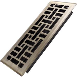 Howeall 4x12 Inches Heavy Duty Walkable Floor Register Easy Adjust Air Supply Lever Floor Vents - Seattle Design - Vent Cover for Home Floor - Antique Brass