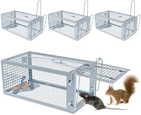 4 Packs Humane Rat Trap Outdoor, Wanqueen Humane Mouse Traps Indoor, Small Rodent Chipmunk Squirrel Trap and Other Live Animal Cage Catch and Release