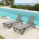 Domi Pool Lounge Chairs, Aluminum Patio Chaise Lounge Set of 2, 5 Position Adjustable Backrest and Wheels, All Weather Outdoor Lounge Chairs for Beach, Yard, Balcony, Poolside, Gray (Grey)