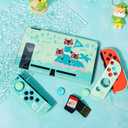 DLseego Protective Case Design for Switch Model, Newest Pattern Animal Crossing Design Cover Case with 2 Pcs Glass Screen Protectors and 4 Pcs Cute Thumb Grip Caps Green Accessories Set