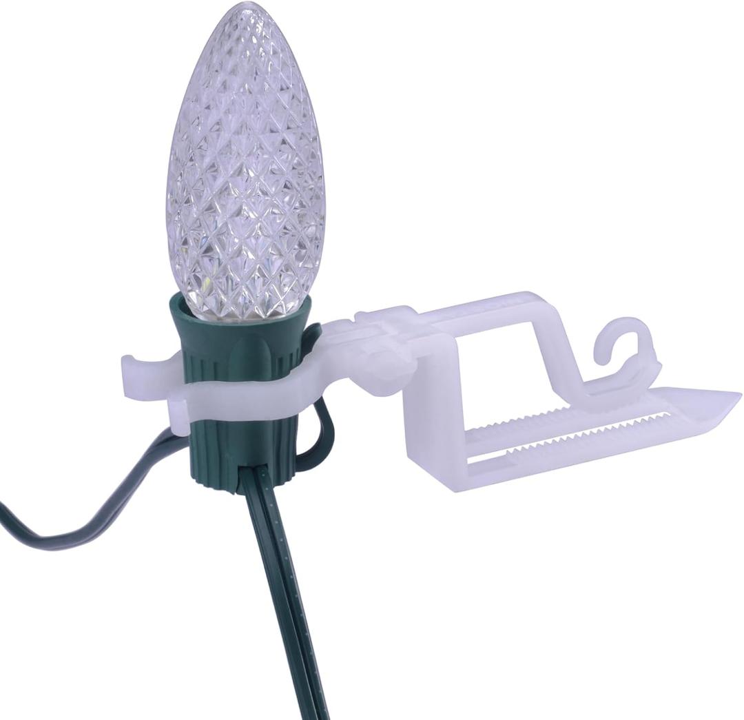 C7 C9 Outdoor Christmas Lights Clips,Adjustable Quick Clips for Shingle,Gutter,Roof,Fence,C9 White,100 Pack