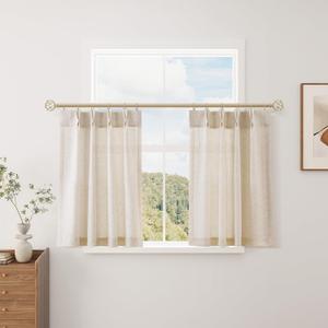 Short Natural Pinch Pleated Linen Kitchen Curtains 24 Inch Length 2 Panels Set Farmhouse Cafe Light Filtering Small Half Window Drapes for Bathroom Laundry Room RV, 26x24