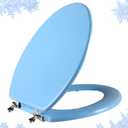 Blue Elongated Toilet Seat Natural Wood Toilet Seat with Zinc Alloy Hinges, Easy to Install also Easy to Clean, Scratch Resistant Toilet Seat by Angol Shiold (Elongated, Blue)