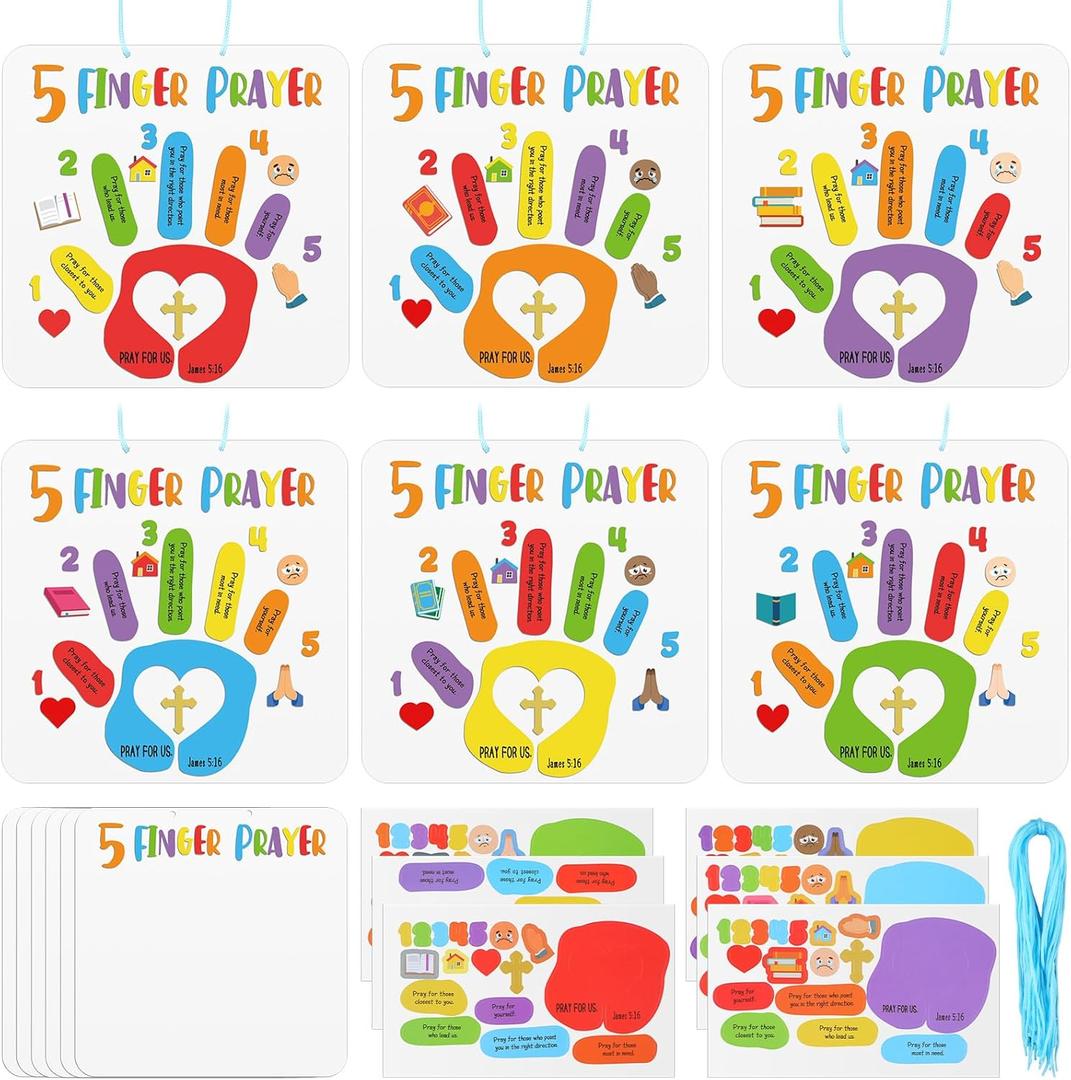 30 Sets Bible Crafts for Kids 5 Finger Prayer Handprint Craft DIY Christian Sunday School Arts Make Your Own Finger Prayer Gift for Religious Party Supplies Fun Home Activities