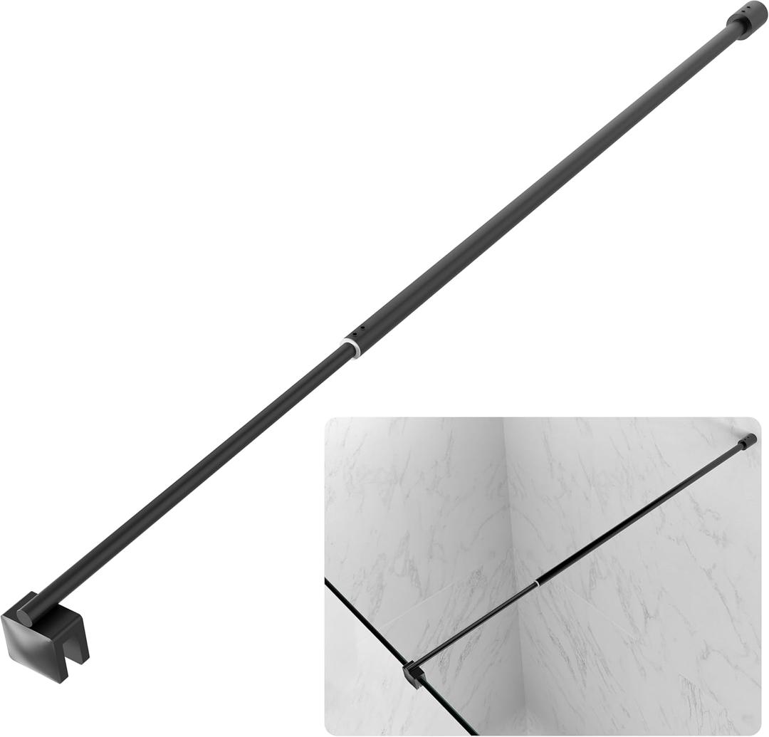 Shower Door Support Bar,27.5''- 47.2'' Stainless Steel Fixed Panel Telescopic Support Rod for1/4" to 3/8" Glass,Adjustable Wall to Glass Support Bar,Easy Install & Corrosion Resistant,Matte Black