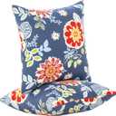 JMGBird Weather-Resistant Outdoor Pillows Set of 2, 18x18 inch Durable Red Flowers Blue Background Throw Pillows with Inserts for Patio Furniture  A-blue With Flower