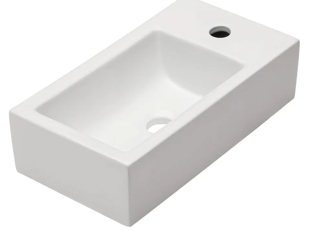 Lordear Wall Mount Sink 18x10 Inch Rectangle Bathroom Sink with Single Faucet Hole White Porcelain Ceramic 18 Inch Bathroom Wall Maunted Sink Right Hand