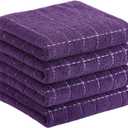 Homaxy 100% Cotton Terry Kitchen Towels(Purple, 13 x 28 inches), Checkered Designed, Soft and Super Absorbent Dish Towels, 4 Pack