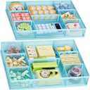 Marbrasse 2 Pack Desk Drawer Organizer, Mesh Drawer Organizer Tray with 8 Adjustable Compartments, Desk Organizers and Accessories, 5 Dividers Drawer for Office Supplies, Makeup & Vanity (Blue)