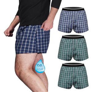 TIICHOO Mens Incontinence Underwear Washable Bowel Leak Proof Fecal Incontinence Boxers 3 Pack (Medium, 2 Green/ Blue)