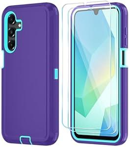 Qinmay Phone Case for Samsung Galaxy A26 Case with HD Screen Protector, Heavy Duty Shockproof & Dropproof 3-Layer Cover Phone Case for Galaxy A26, PurpleSkyBlue