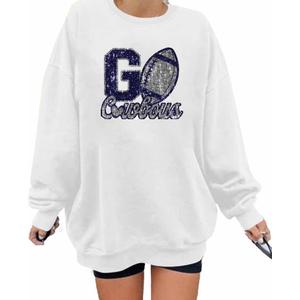 LUKYCILD Game Day Sweatshirt Football Shirt: Women Sunday Funday Football Season Long Sleeve Shirt Soccer Fans Pullover