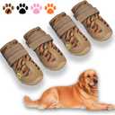 XSY&G Dog Boots,Waterproof Dog Shoes,Dog Booties with Reflective Strips Rugged Anti-Slip Sole and Skid-Proof,Outdoor Dog Shoes for Medium Large Dogs 4Pcs Leopard-Size 8