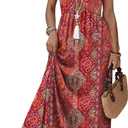 WIHOLL Summer Dresses Babydoll Maxi Dress Empire Waist Beach Vacation Sundresses 2026 with Pockets, M