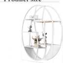 Round Wall Shelf,24 inch Metal Circle Wood Floating Shelves,Rustic White Wall Mounted Display Organizer Shelf for Fireplace,Living Room,Bathroom