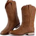 RLW Kids Cowboy Boots for Boys Girls Western Square Toe Youth Cowgirl Boots for Toddler Little & Big Kid (Brown, 8)