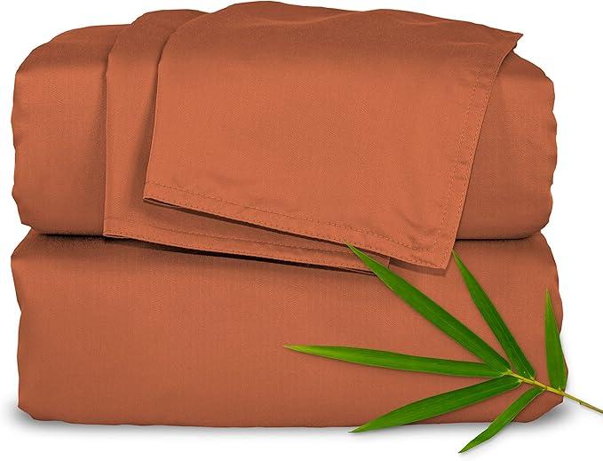 Pure Bamboo Full Sheets, Genuine 100% Organic Viscose Derived from Bamboo Bed Sheet Set, Luxuriously Soft & Cooling, Double Stitching, 2 Year Quality Promise (Full, Terracotta)
