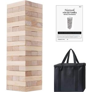 SHAREWIN Nattork Giant Tumbling Tower (Stack from 1.77Ft to 4+ Ft), Wood Stacking Giant Blocks Game| Made from Premium Pine Wood| Ideal for Family, 54PCS