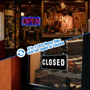 FITNATE 3D LED Open Sign, 21.2"x9.8" Double-Sided Infinity Mirror For Store | Dimmable 5 brightness modes, energy-saving LED, pre-drilled holes with hardware, shows OPEN/CLOSED, for bar cafe wall window