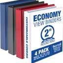 Samsill 2 Inch 3 Ring Binders, Made in USA, Economy Round Ring, Clear View Cover, 425 Sheet Capacity - for School, Home, Office - Assorted, 4 Pack